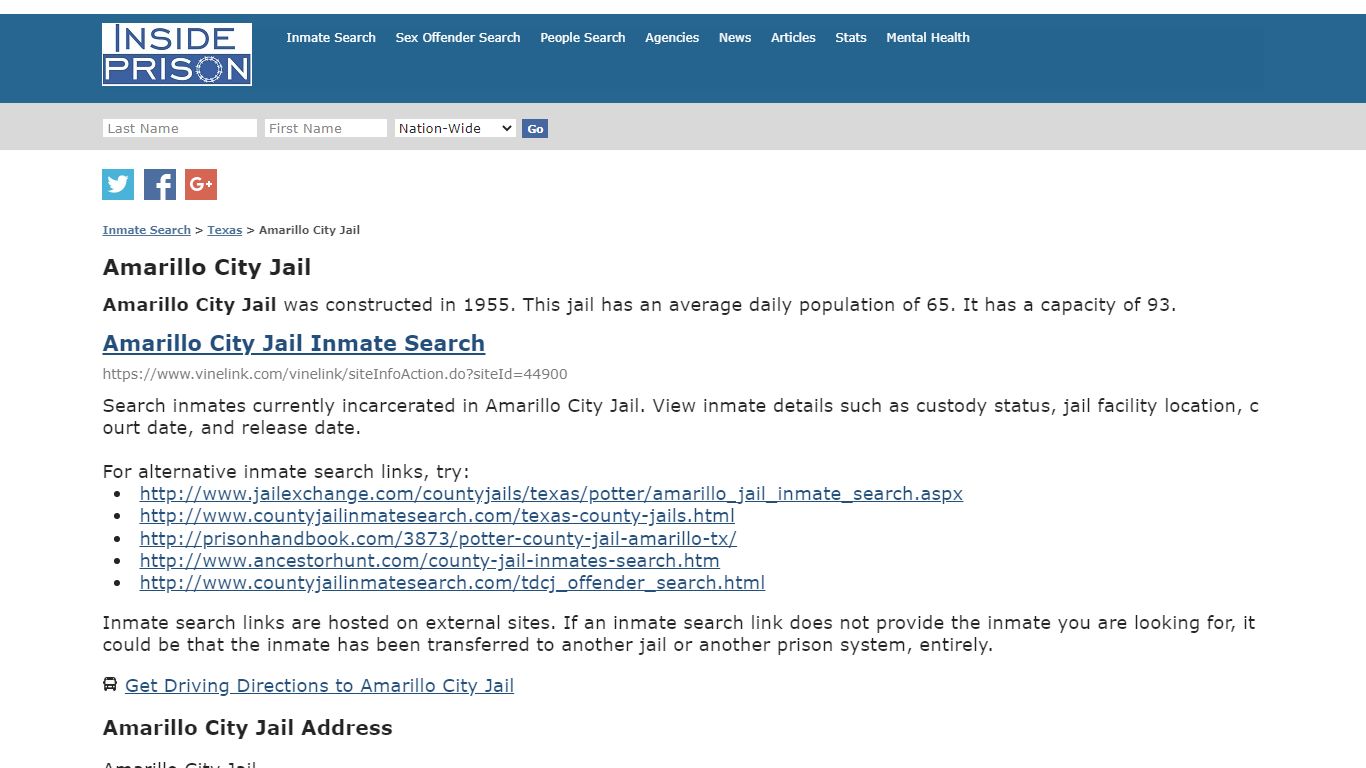 Amarillo City Jail - Texas - Inmate Search